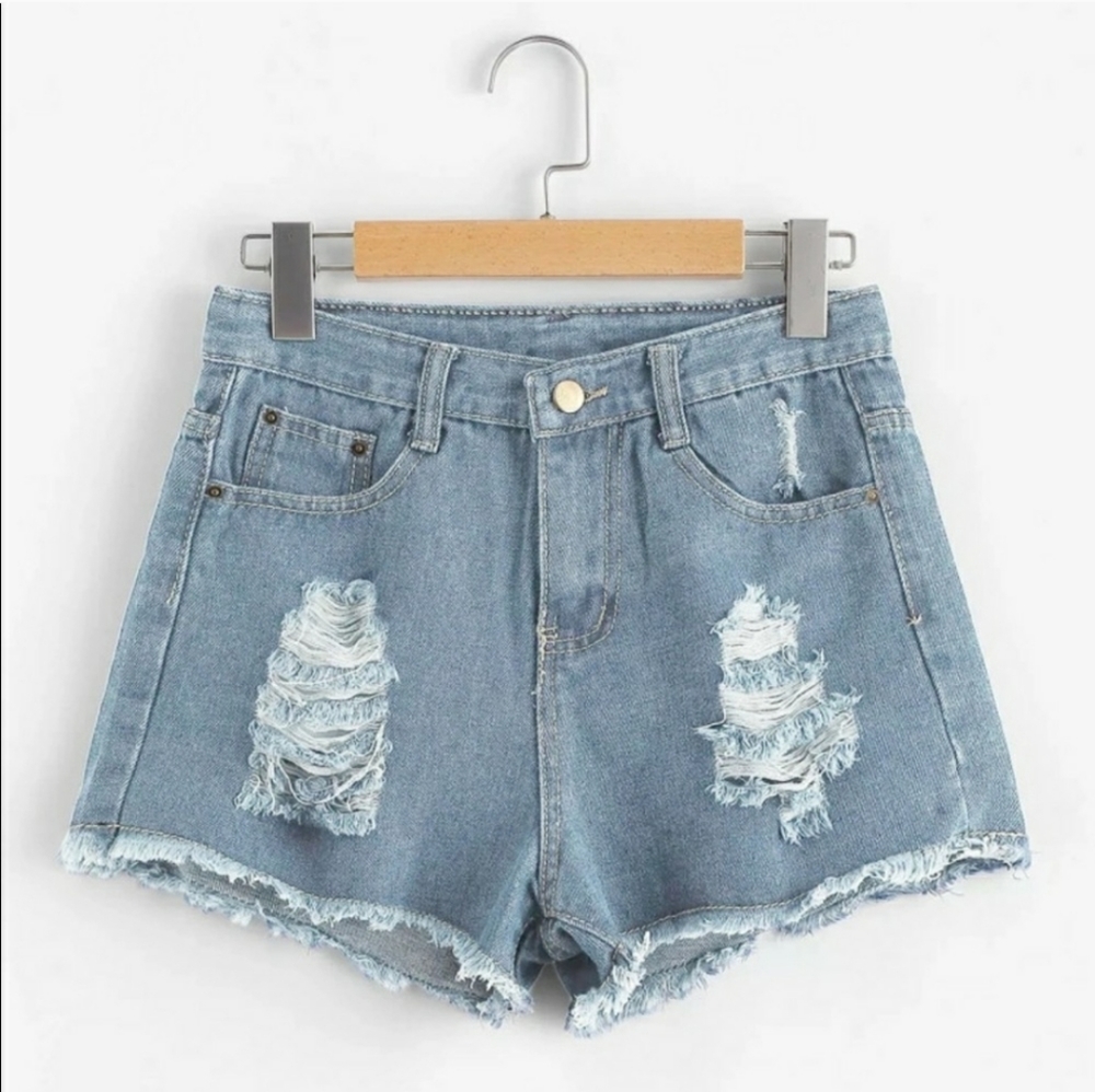NWT Distressed Hi-Waist Denim Shorts